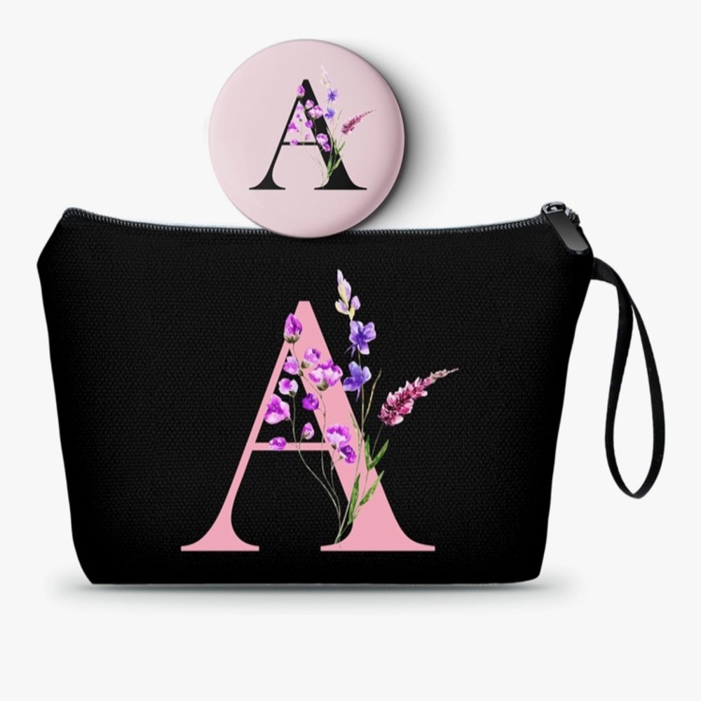 Canvas Initial “A” Clutch Bag with Mirror